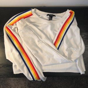 Cropped Sweater with Rainbow Sleeve Detail